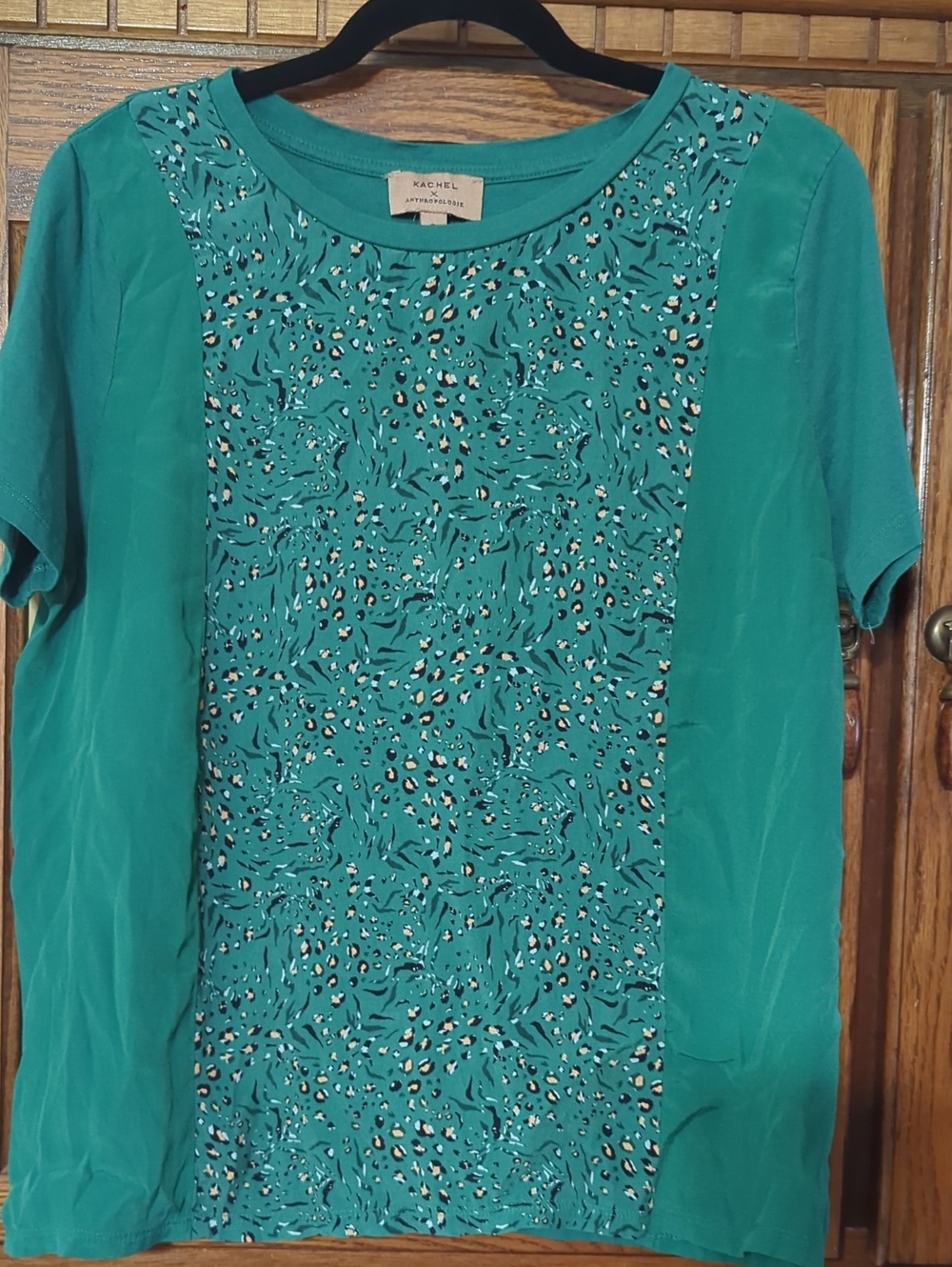 Rachel Teal Mixed-Panel Short Sleeve Top